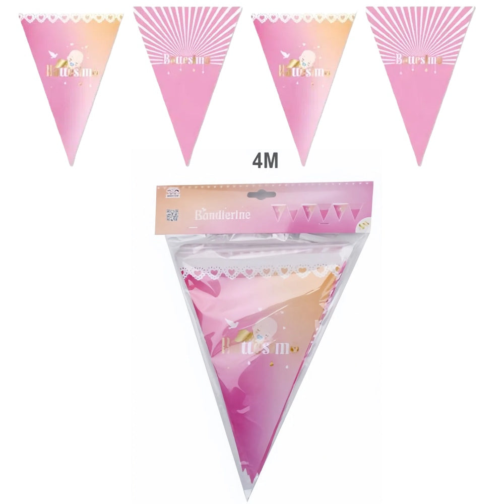 4 metri Lunghezza Bandiera triangolare Battesimo Rosa Ragazza