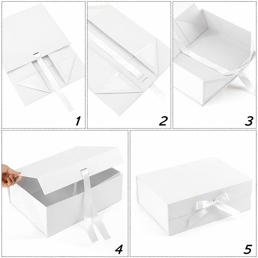 Scatola Regalo di Lusso con Coperchio Magnetico, Box Rigido 33 * 25 * 12.5cm con Nastro Colore Bianco
