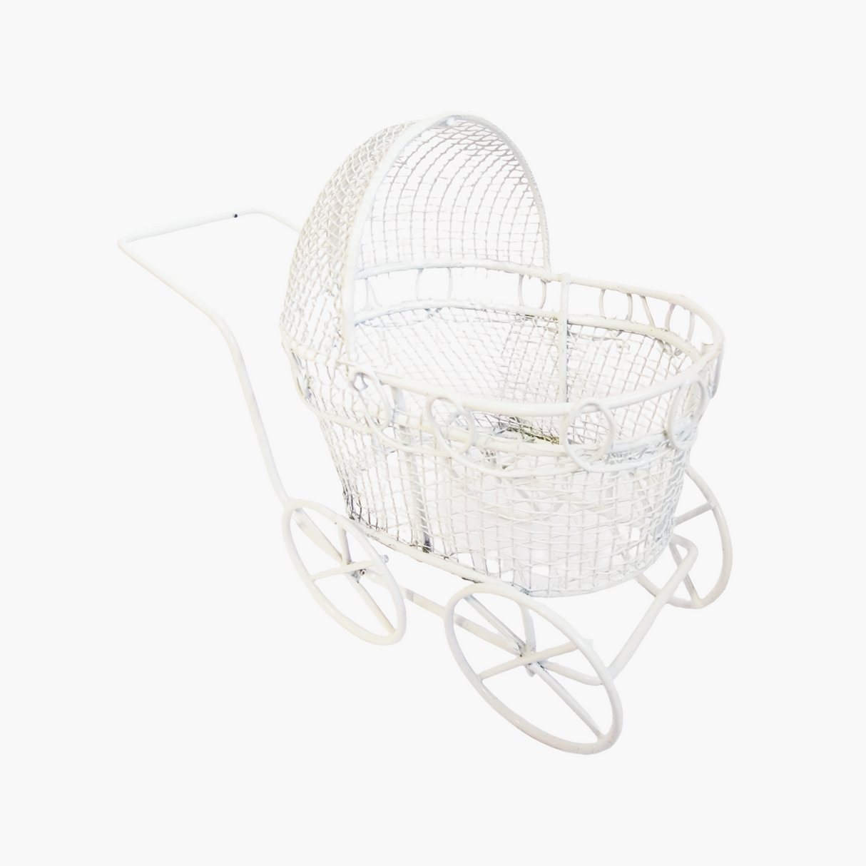 Passeggino in materiale ferro vernice bianco Bomboniera Cestino Porta confetti Battesimo Nascita