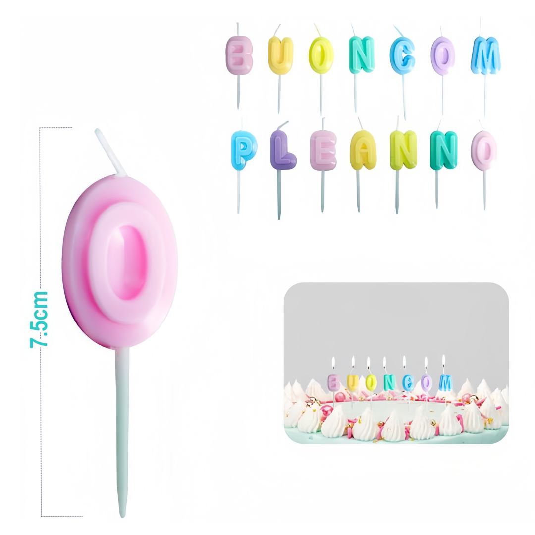 Set da 14 pezzi candele BUON COMPLEANNO color macaron
