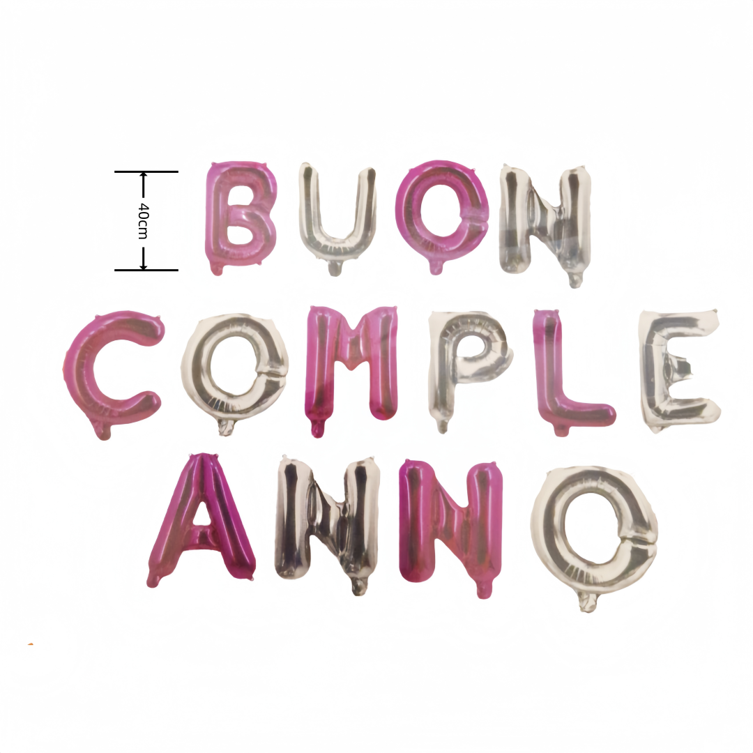14 pezzi Palloncino 40cm Alluminio BUON COMPLEANNO Colore Fuxia Argento