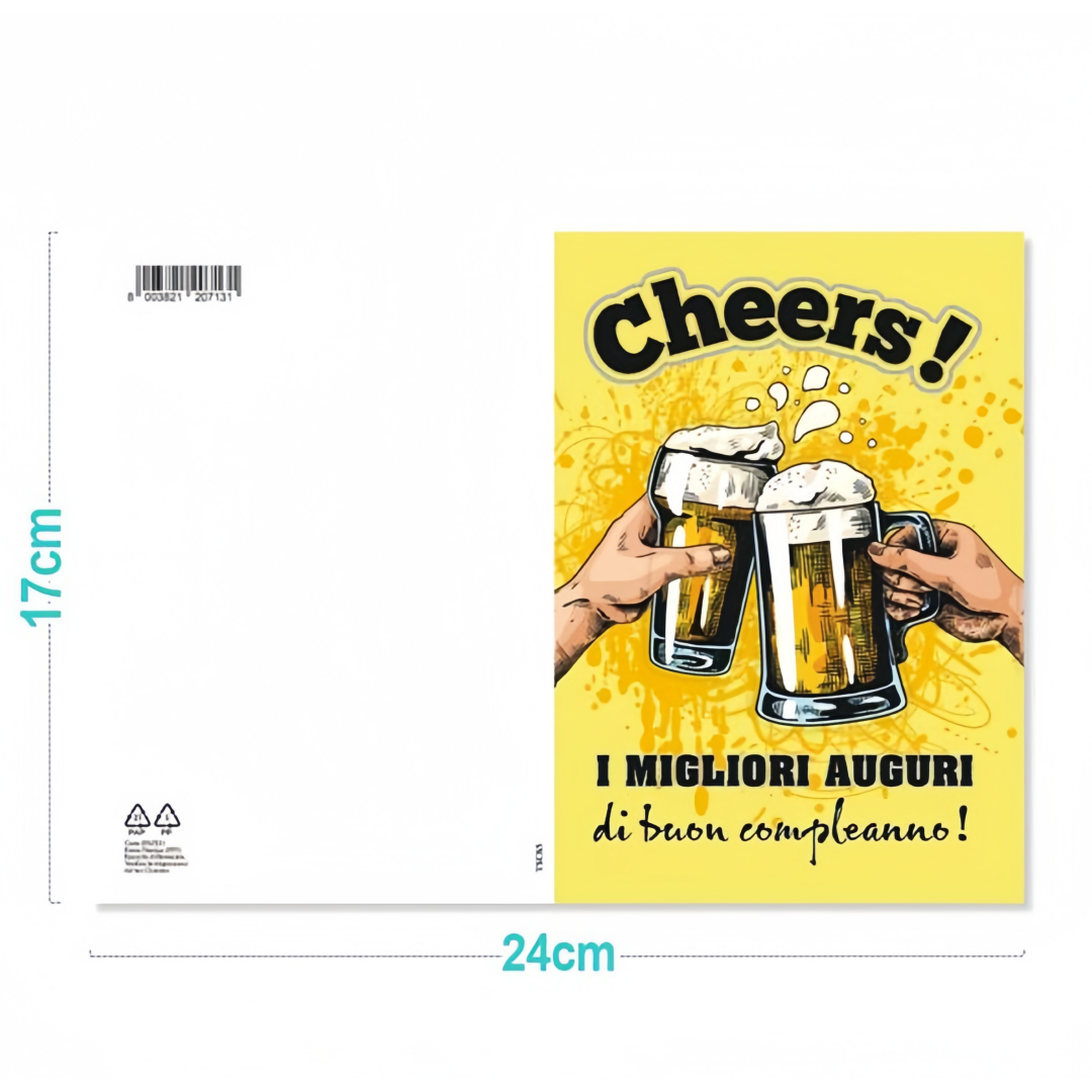 Biglietto di Auguri "Cheers!" - I Migliori Auguri di Buon Compleanno con Stile BIRRA