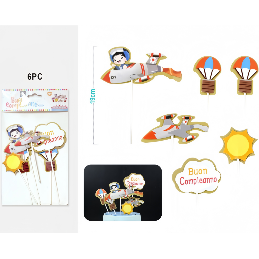 Cake Topper "Buon Compleanno" Astronauta - Set da 6 Pezzi | Decorazioni per Torte di Compleanno