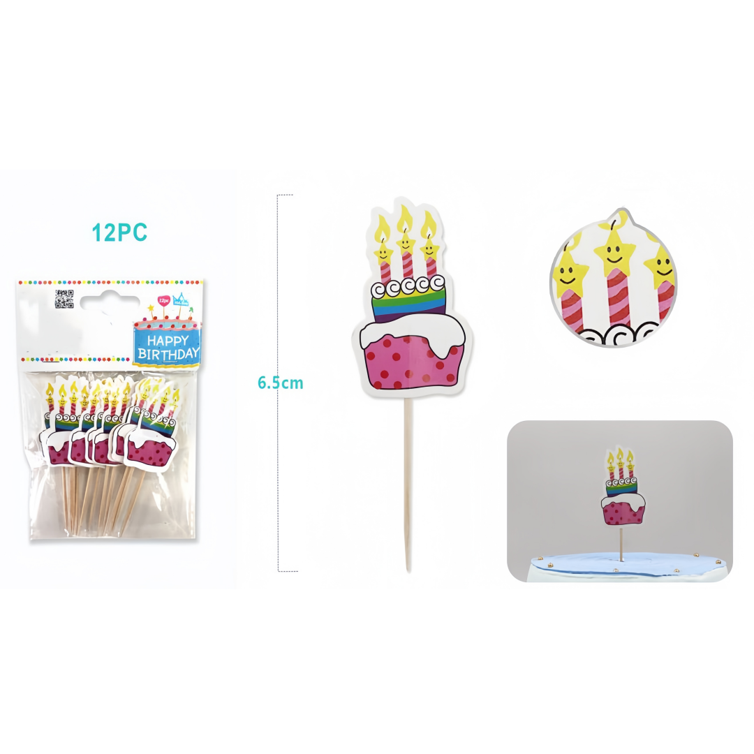 Cake Topper "Torta di Compleanno con Candeline" - Set da 12 Pezzi | Decorazione per Torte di Compleanno