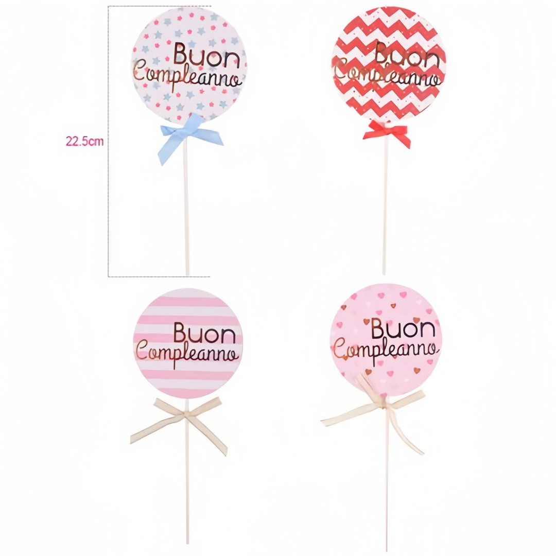 Cake Topper "Buon Compleanno" a Forma di Palloncino con Fiocco - 1 Pezzo | Decorazione per Torte di Compleanno