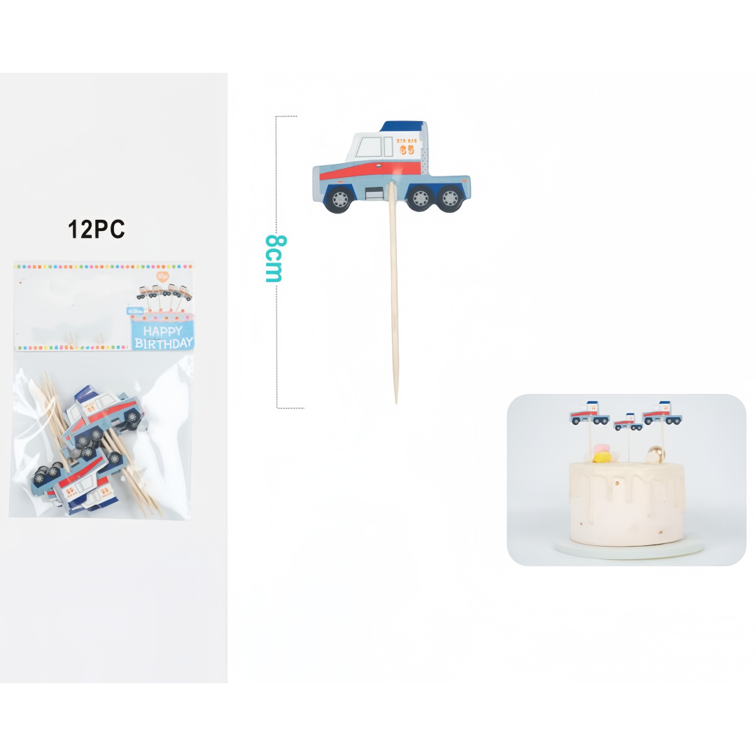 Cake Topper Auto Azzurra - Set da 12 Pezzi | Decorazioni per Torta di Compleanno