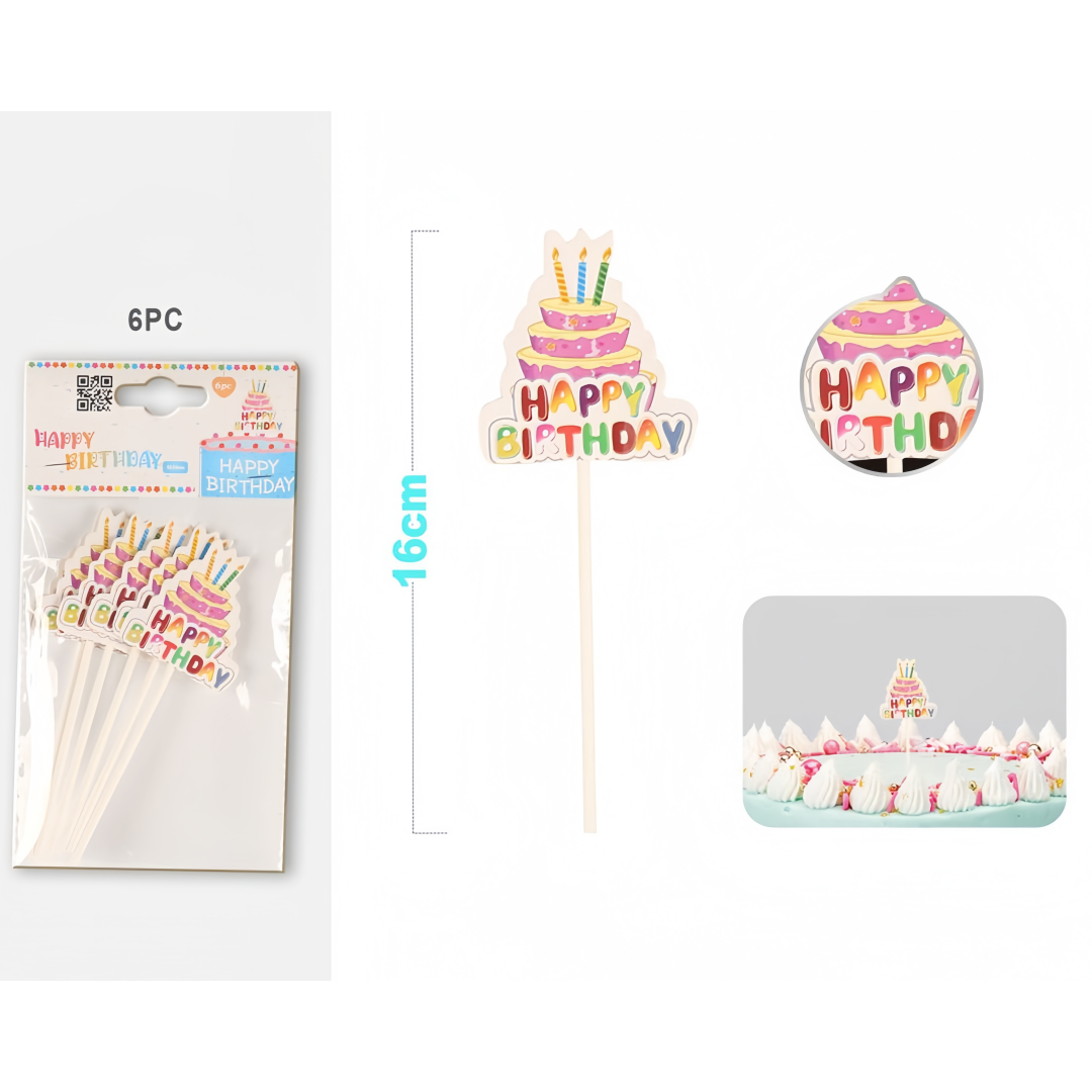 Cake Topper "Happy Birthday" con Torta - Set da 6 Pezzi | Decorazioni per Torte di Compleanno