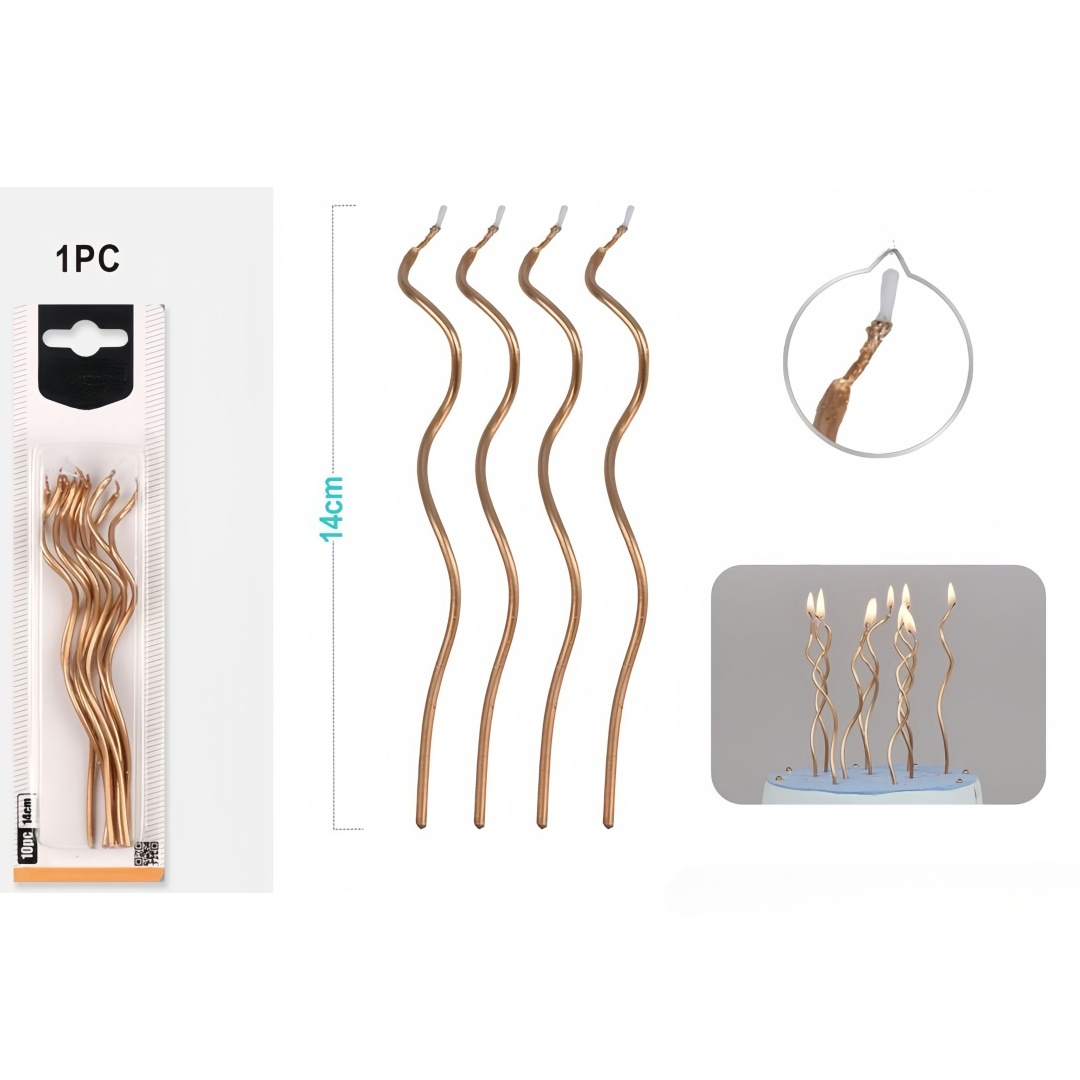 Set di 10 pezzi Candele a Spirale Oro Rosa - Candele Eleganti per Torte di Compleanno e Feste