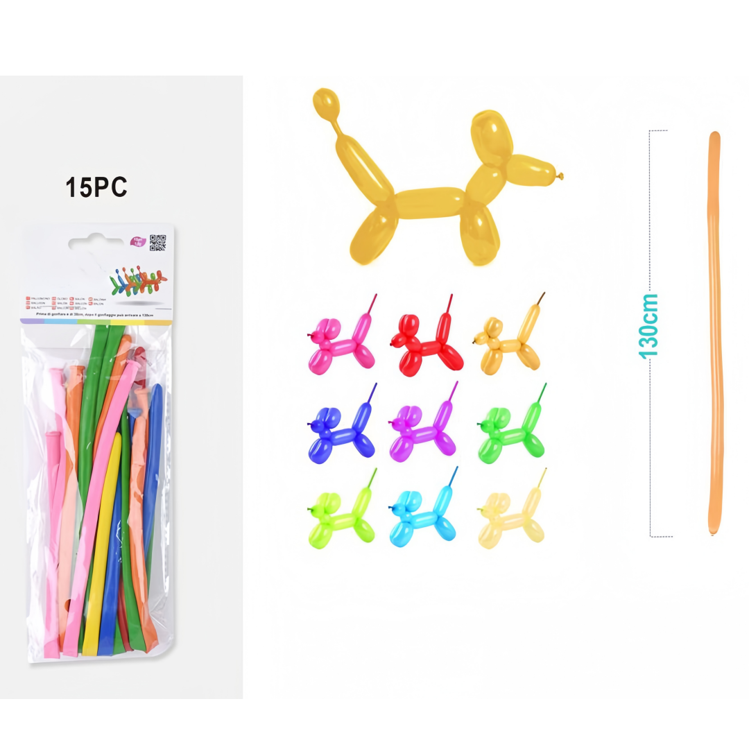 Palloncini Modellabili Lunghi Colorato 1.5g - Set da 15 Pezzi, 130cm