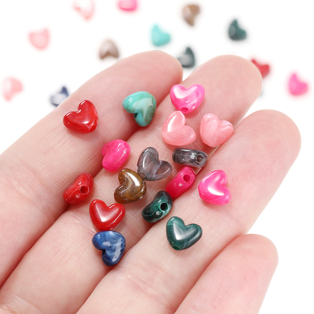 50 PEZZI PERLE ACRILICHE FORMA PIETRA CUORE 6.5mm*8mm Fai da Te Braccialetti, Collane, Bigiotteria