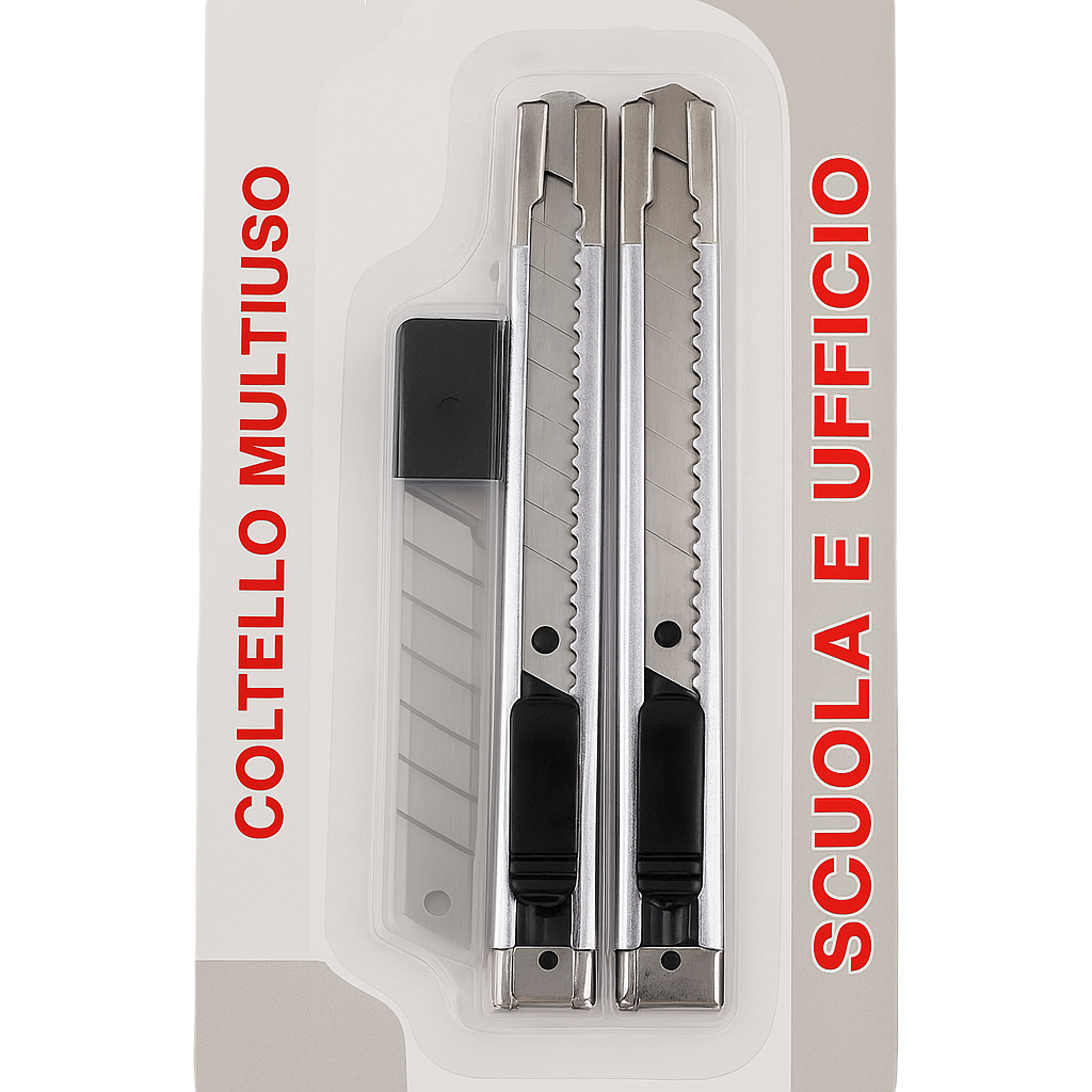 Set di 2 Cutter Multiuso in Acciaio con 1 Lama di Ricambio
