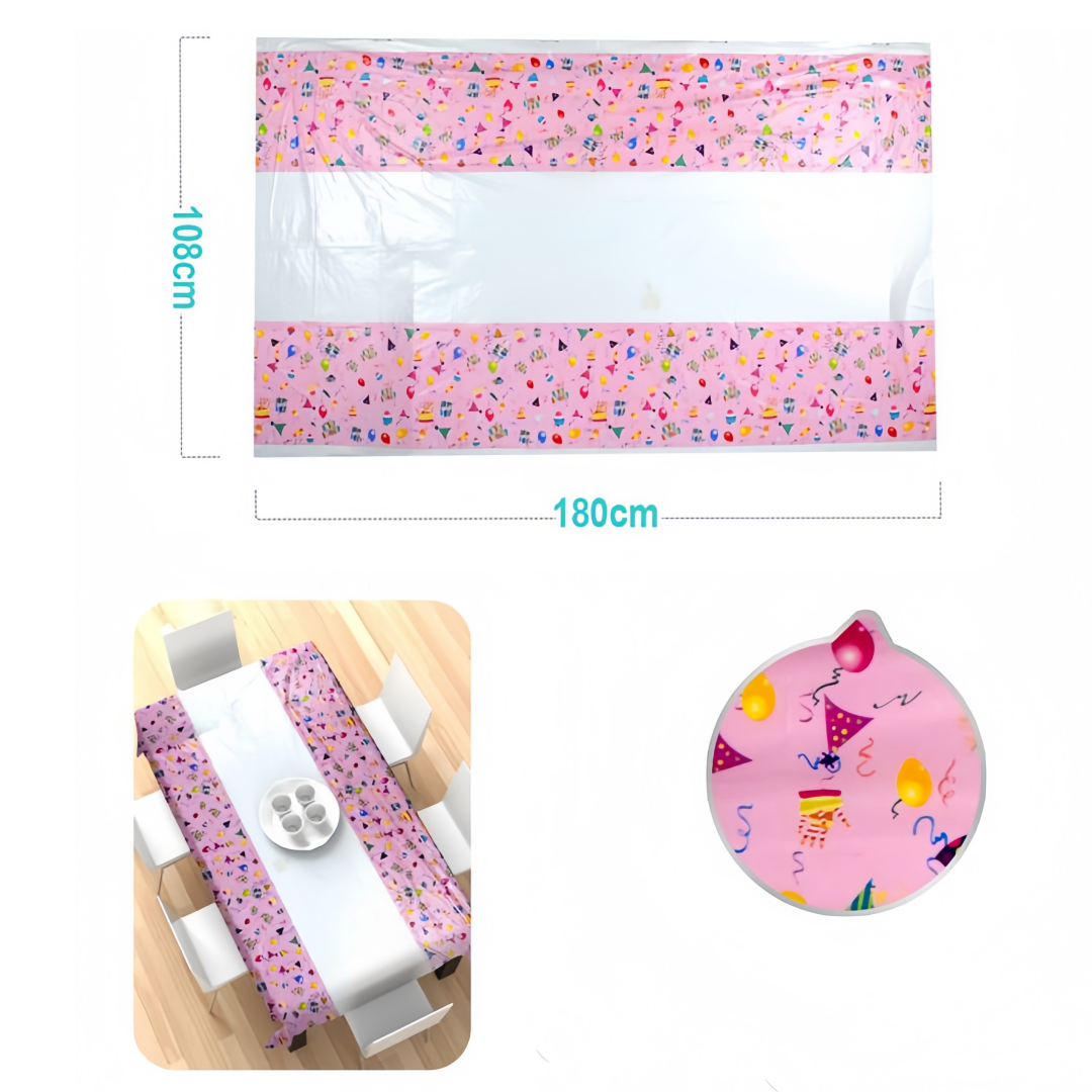 Tovaglia 180 x 108 cm Plastificata Rettangolare Rosa Festa Compleanno Impermeabile Antimacchia
