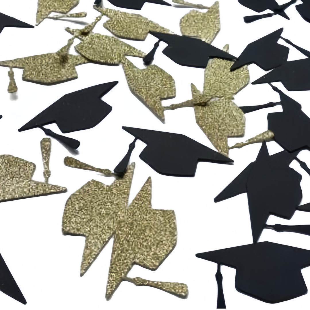 Coriandoli Decorativi per Festa di Laurea berretto, 100 Pezzi, Oro Glitter e nero