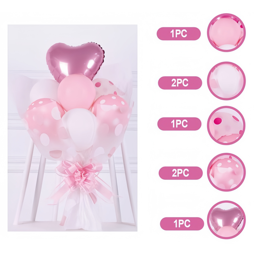 Set palloncini mazzo di fiori bianco rosa e cuore san valentino
