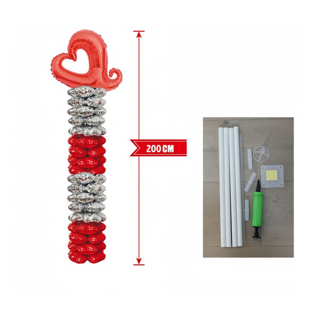 Set palloncini MYLAR cuore rosso argento 2 Metri lunghezza