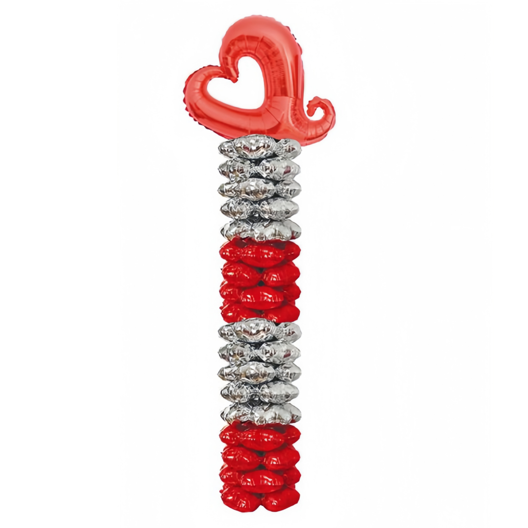 Set palloncini MYLAR cuore rosso argento 2 Metri lunghezza