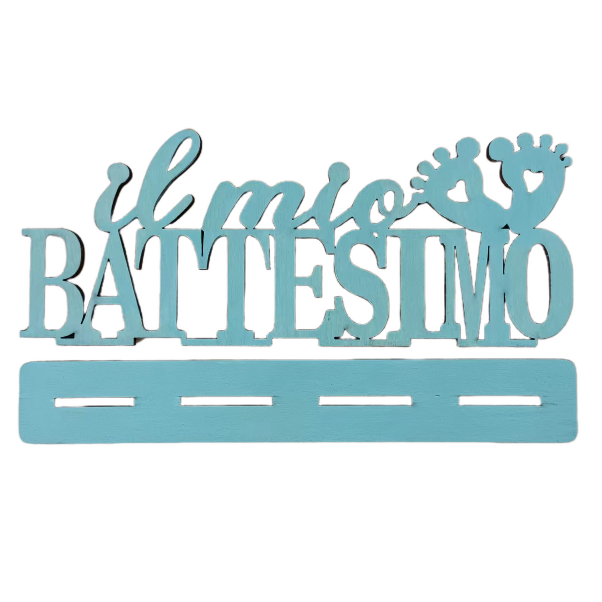 Decorazione Battesimo Legno Blu Scritta Il Mio Battesimo con Piedini – Centrotavola Tavolo Festa Bambino Neonati Maschio