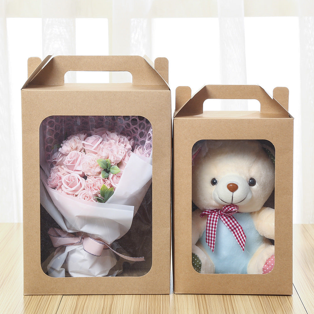 Scatola Cartone Marrone Confezione Regalo con Manico E finestra