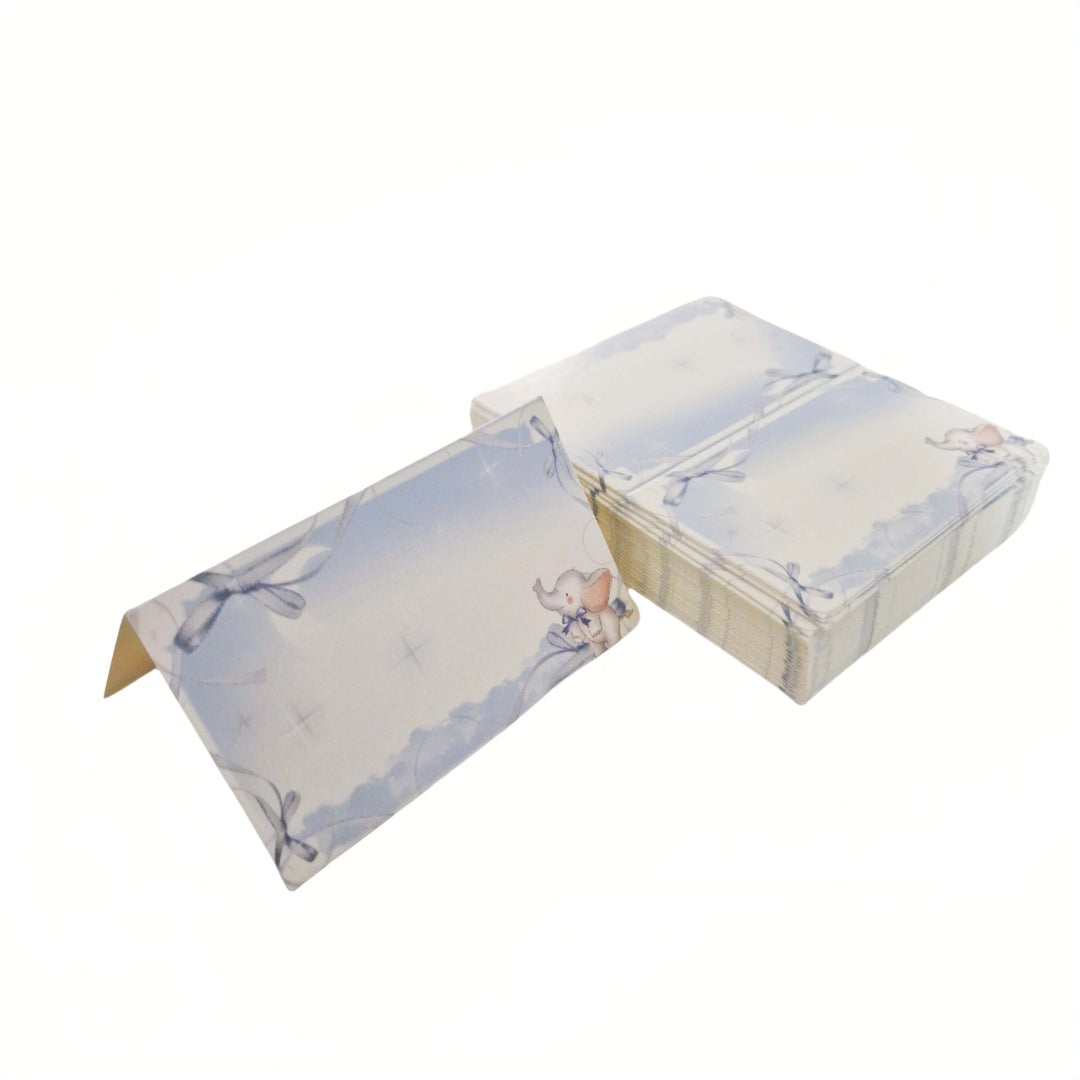 Confezione da 50 Pezzi Segnaposto in Cartoncino per Occasioni Speciali, Nascita battesimo ELEFANTE BLU