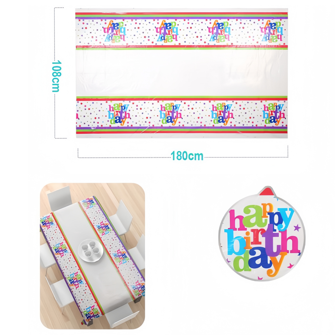 Tovaglia 180 x 108 cm Plastificata Rettangolare Happy Birthday Festa Compleanno Impermeabile Antimacchia