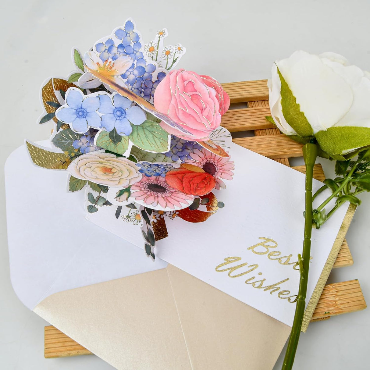 Biglietto di auguri pop-up 3D Anniversario Fiori d'Acquerello 3D con Busta