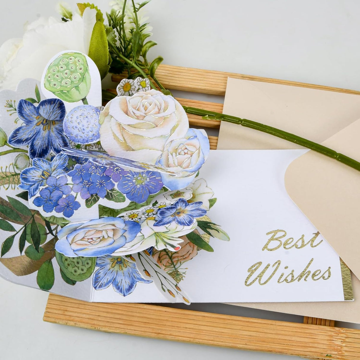 Biglietto di auguri pop-up 3D Anniversario Fiori d'Acquerello 3D con Busta