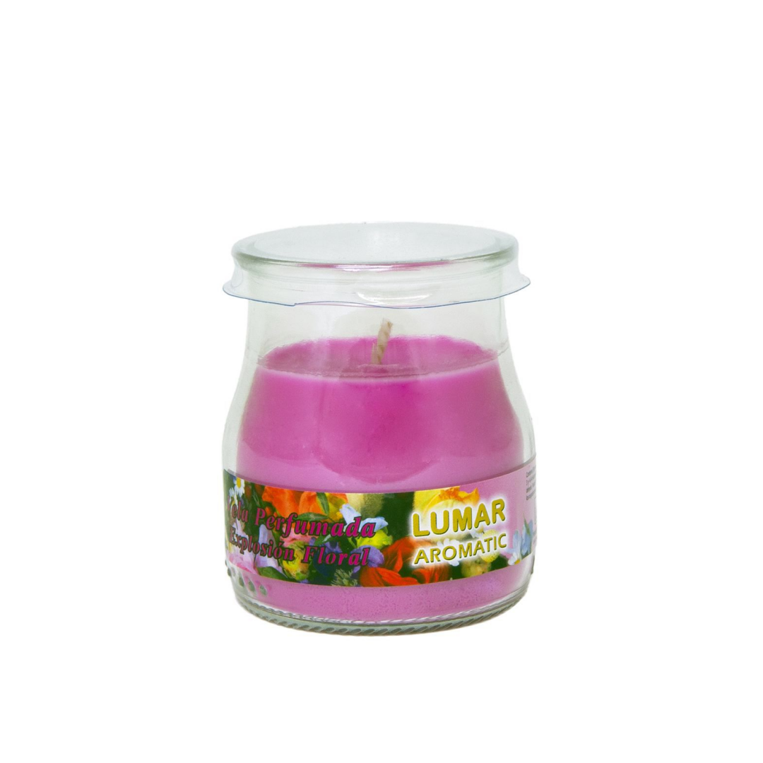 Candela profumata in vasetto vetro forma yogurt 100g (Esplosione floreale)