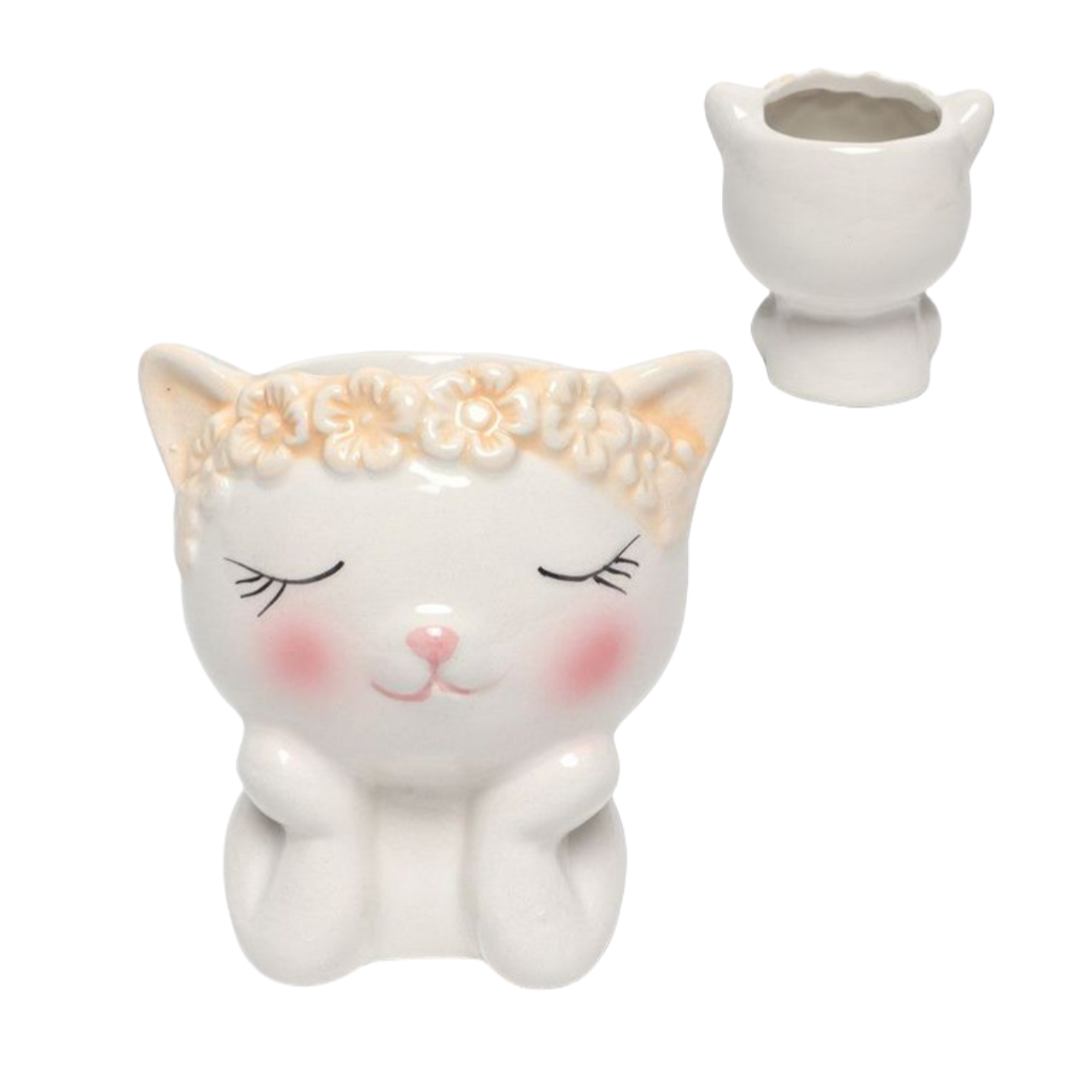 vaso decorativo in ceramica a forma di gattino – piccolo vaso 9x8 cm per piante grasse