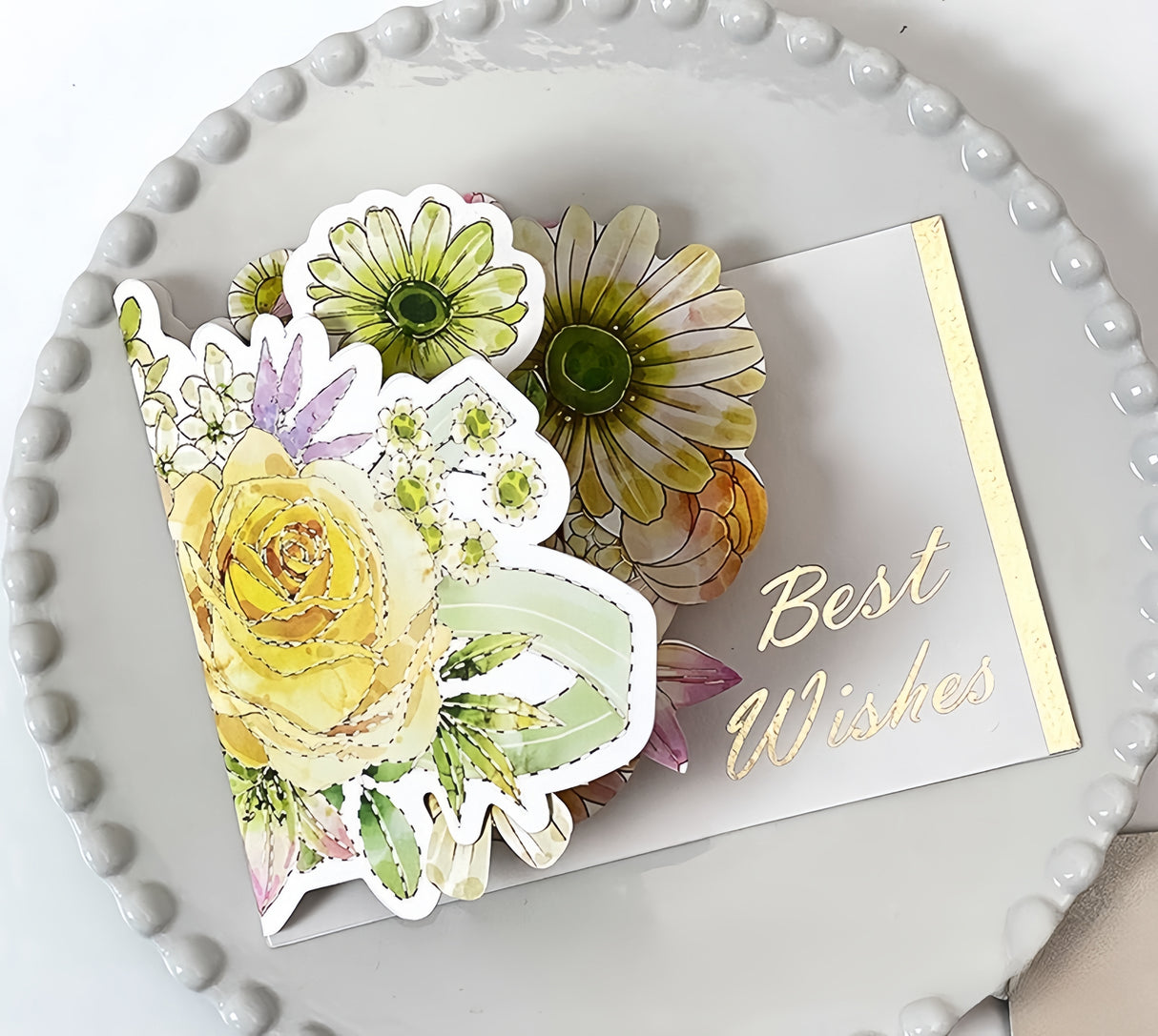 Biglietto di auguri pop-up 3D Anniversario Fiori d'Acquerello 3D con Busta