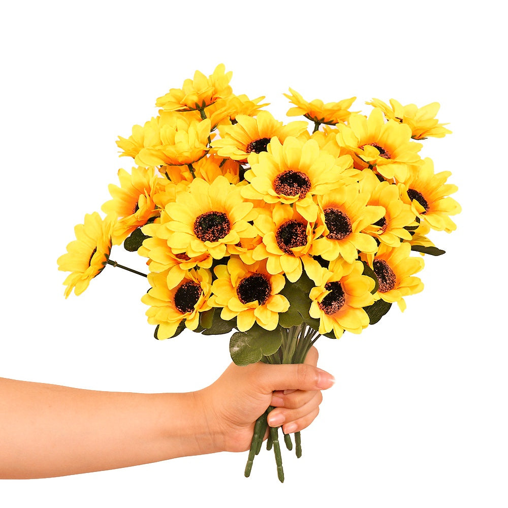 Girasoli Artificiali Seta, 5 Mazzi, 5 Rami per Mazzo, lunghezza 30 cm, Decorazione per Centrotavola e Vasi