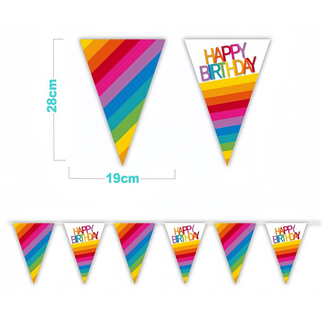 Ghirlanda di Bandierine Arcobaleno - Happy Birthday, 19x28cm, Decorazione per Feste di Compleanno