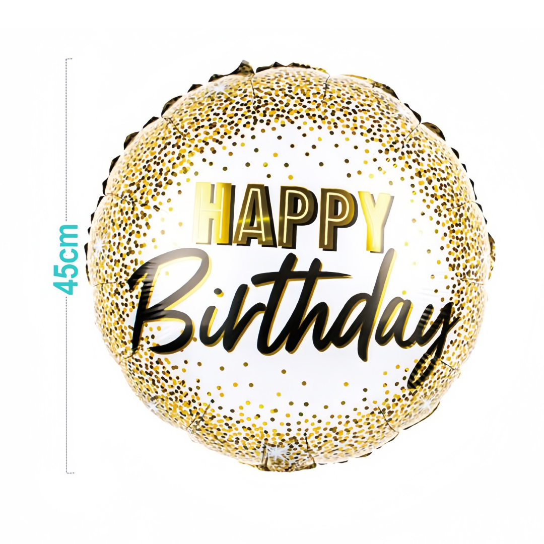 Palloncino MYLAR Rotondo "Happy Birthday" - Oro Glitter 45cm