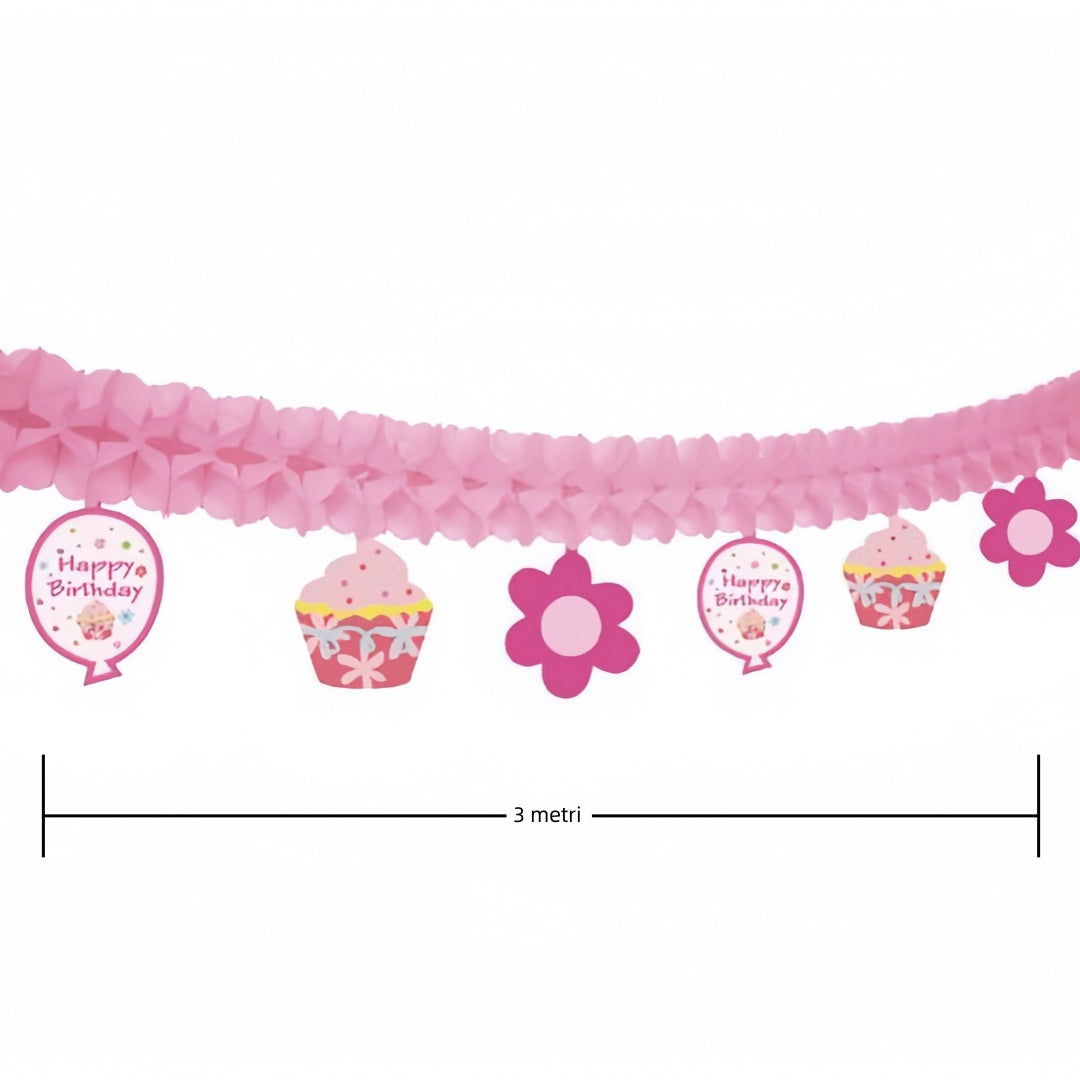 3 metri Ghirlanda Striscia Decorativo Rosa con Slittamento happy birthday carta