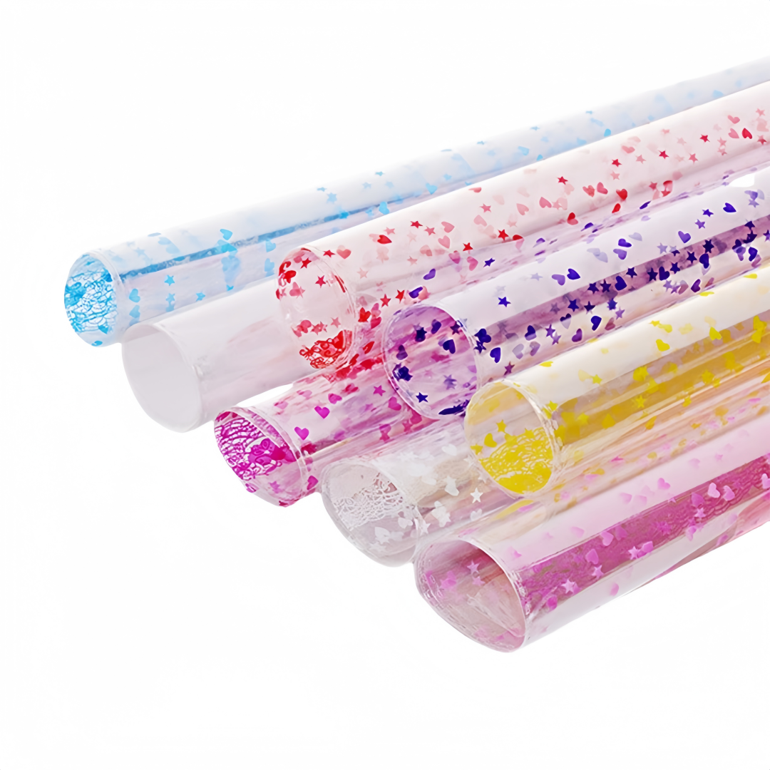 10 Rotoli di Cellophane Trasparente con Fantasie Colorate – 70cm x 2m ciascuno – Pellicola Decorativa per Regali, Fiori, Feste e Artigianato