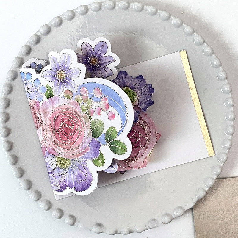 Biglietto di auguri pop-up 3D Anniversario Fiori d'Acquerello 3D con Busta