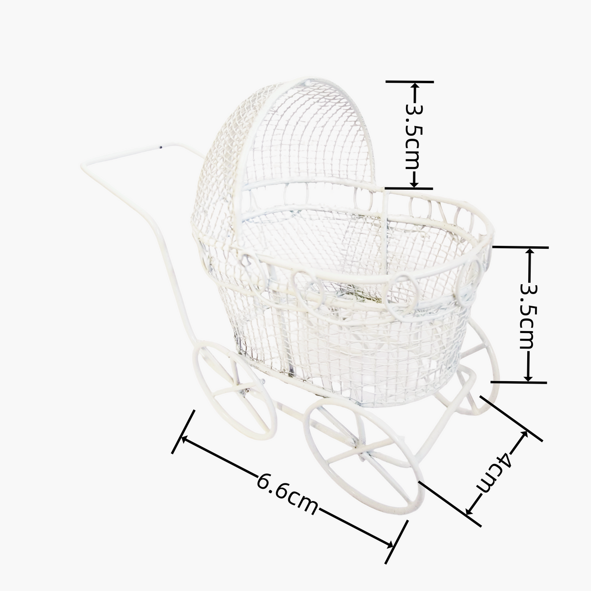 Passeggino in materiale ferro vernice bianco Bomboniera Cestino Porta confetti Battesimo Nascita