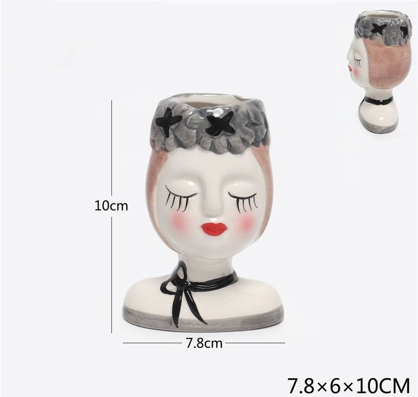 vaso decorativo in ceramica a forma di ragazza vintage – piccolo vaso 10x7,8 cm per piante grasse