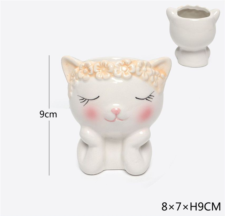 vaso decorativo in ceramica a forma di gattino – piccolo vaso 9x8 cm per piante grasse