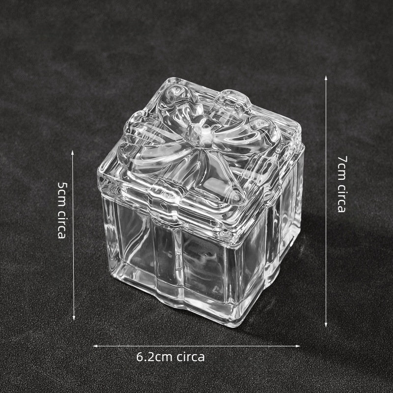 Bomboniera scatolina vetro trasparente quadrata con fiocco Barattolo elegante con coperchio Porta confetti bijoux Elegante Regalo