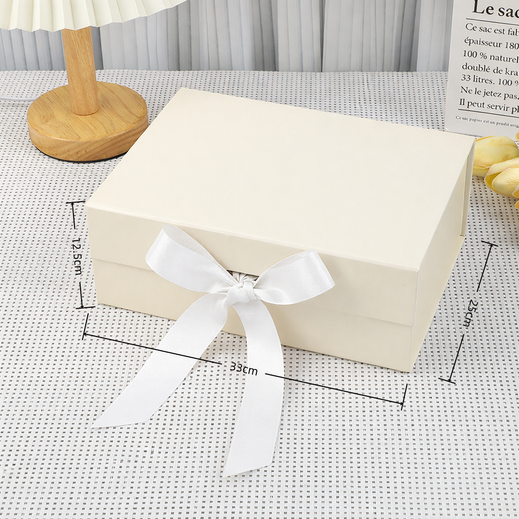Scatola Regalo di Lusso con Coperchio Magnetico, Box Rigido 33 * 25 * 12.5cm con Nastro Colore Avorio