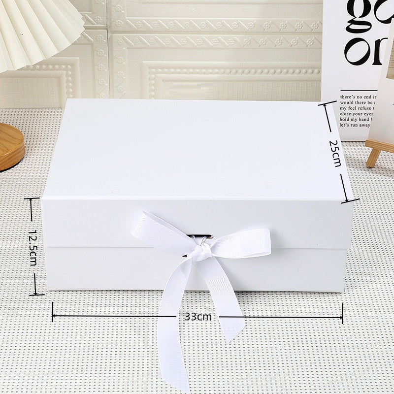 Scatola Regalo di Lusso con Coperchio Magnetico, Box Rigido 33 * 25 * 12.5cm con Nastro Colore Bianco