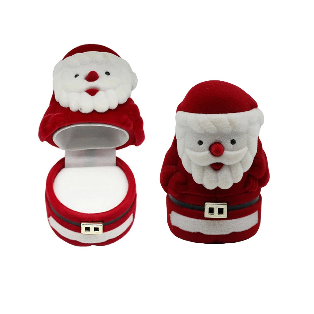 Scatola Portagioielli Babbo Natale in Velluto, Portaoggetti Natalizio per Anelli, Orecchini e Collane, Rosso e Bianco