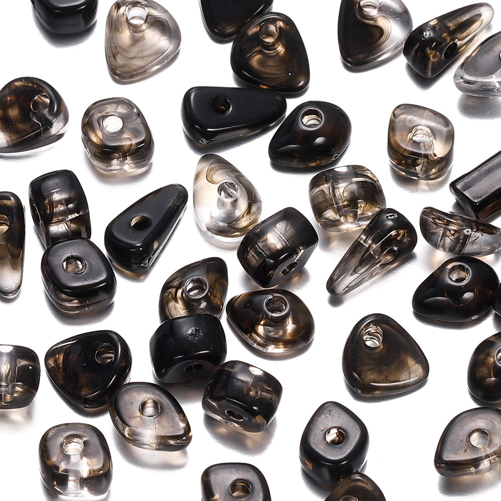 50 PEZZI PERLE ACRILICHE FORMA PIETRA VARI FORME 6*8MM, BUCO 1.5MM