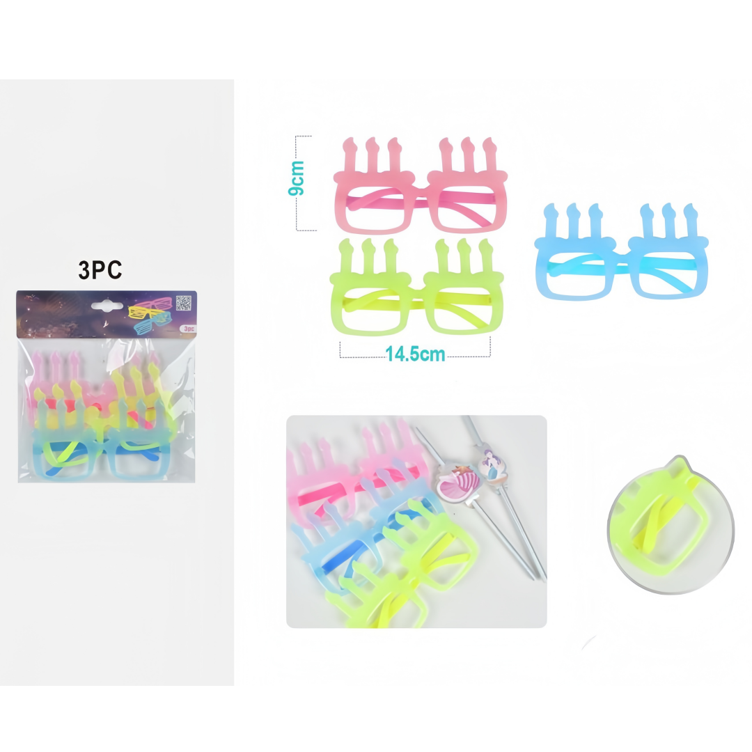 Occhiali Luminosi con Candeline - Set da 3 Pezzi
