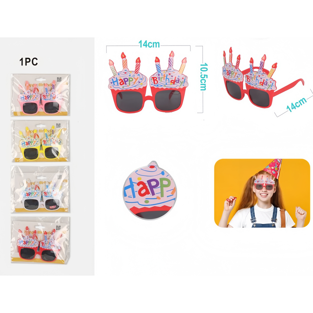 Occhiali Divertenti a Forma di Torta di Compleanno - 1 Pezzo, Colore Casuale
