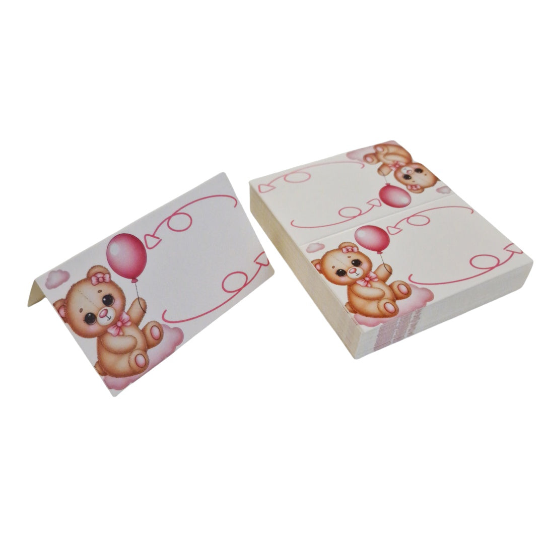 Confezione da 50 Pezzi Segnaposto in Cartoncino Rosso per Occasioni Speciali Nascita Battesimo Orsetto rosa