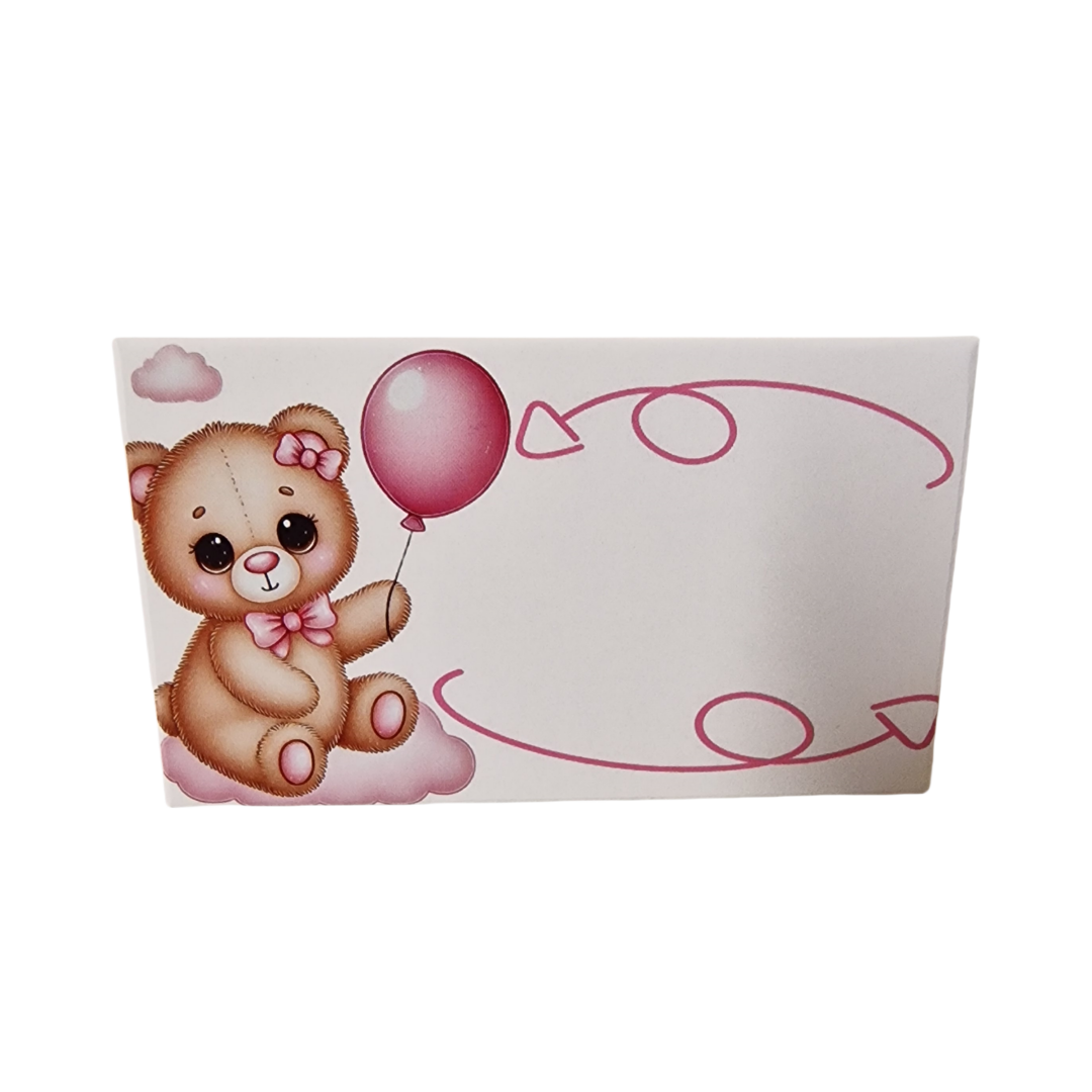 Confezione da 50 Pezzi Segnaposto in Cartoncino Rosso per Occasioni Speciali Nascita Battesimo Orsetto rosa