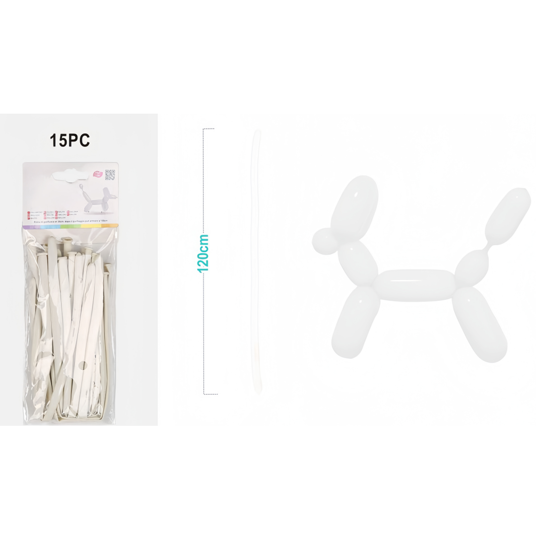 Palloncini Modellabili Lunghi Bianchi 1.5g - Set da 15 Pezzi, 120cm