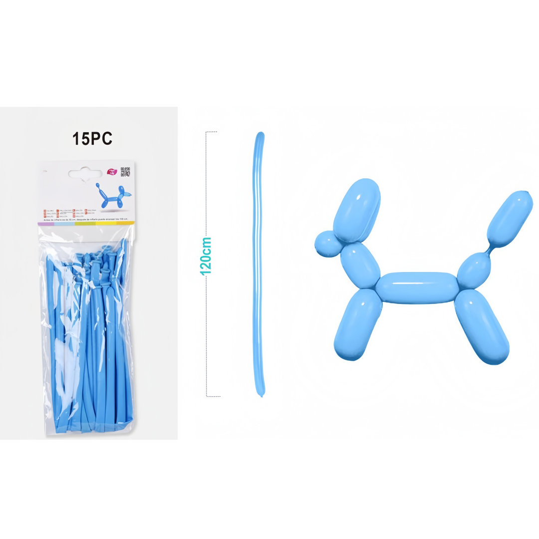 Palloncini Modellabili Lunghi Azzurro 1.5g - Set da 15 Pezzi, 120cm