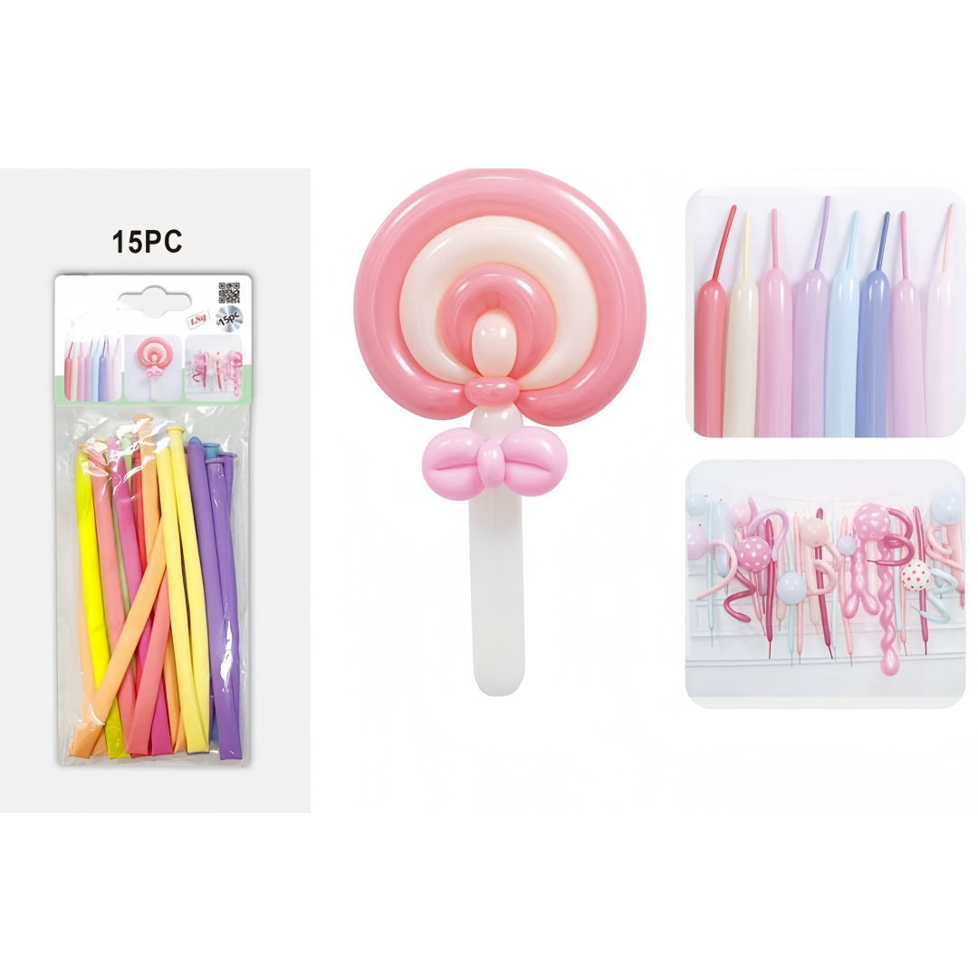 Palloncini Modellabili Lunghi Colori Macaron 1.8g - Set da 15 Pezzi, 120cm